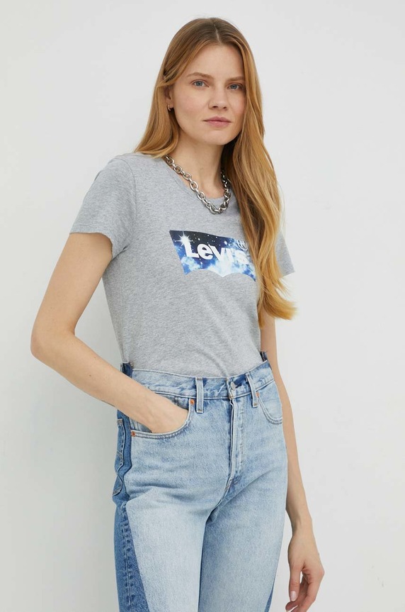 Bombažna kratka majica Levi's Potisk siva 17369.2023
