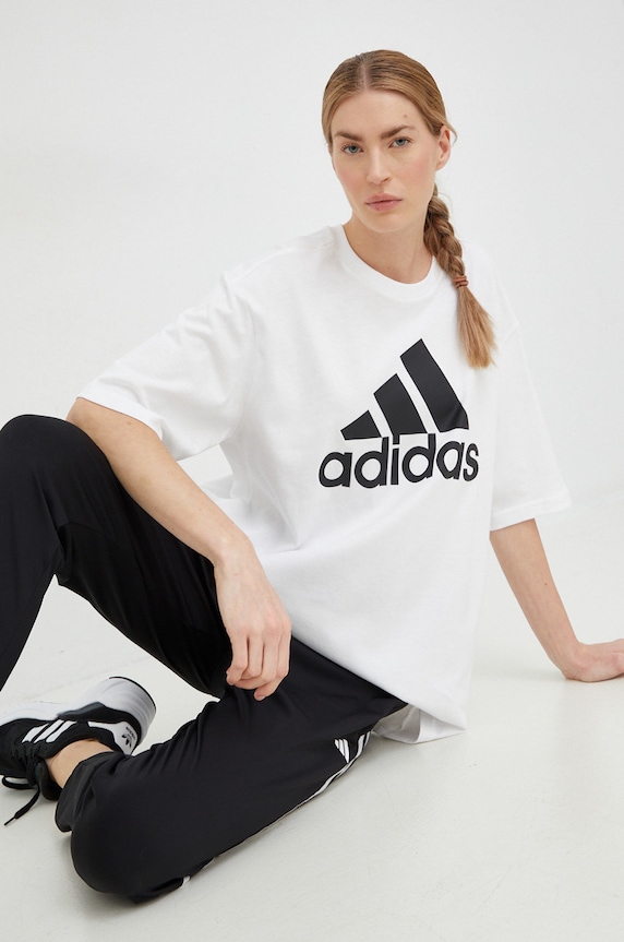 Bombažna kratka majica adidas Okrogel bela HR4930