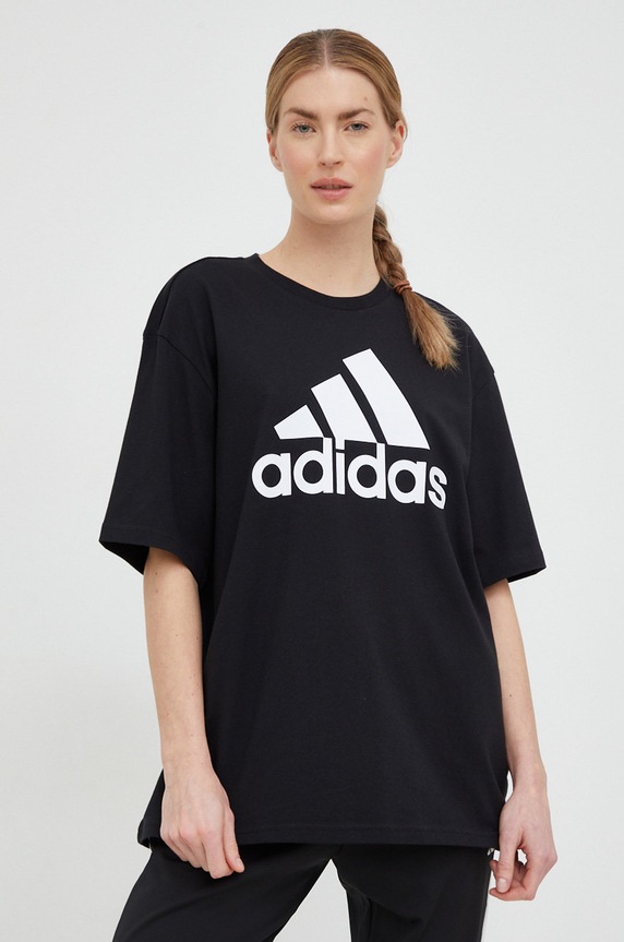 Памучна тениска adidas HR4931 черен AW24