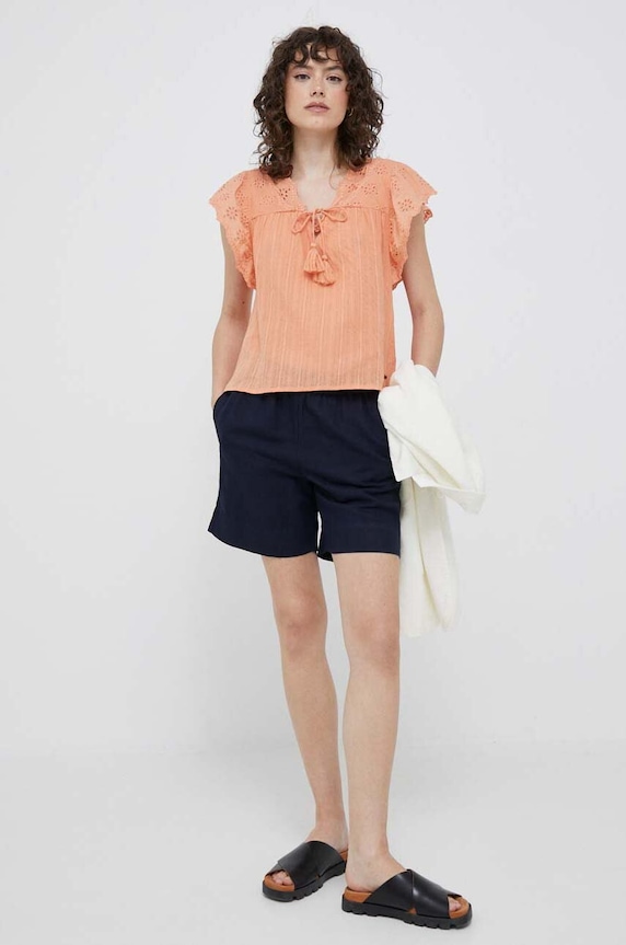 Pepe Jeans bluzka bawełniana Anaise PL304433.118 pomarańczowy SS23