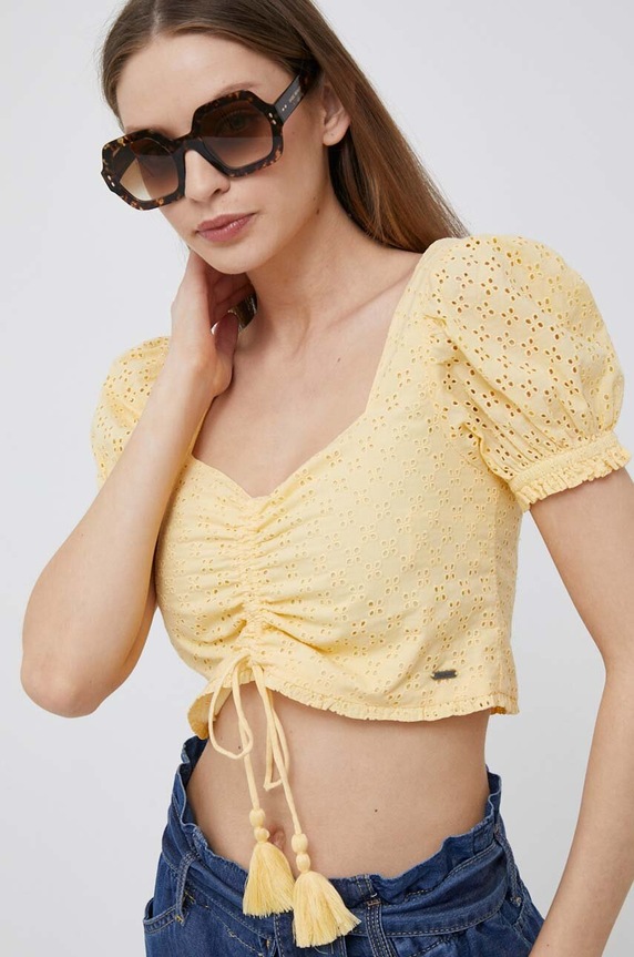 Pepe Jeans top din bumbac uni galben PL304506.039