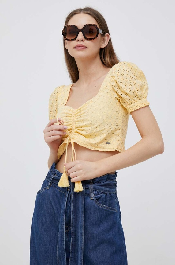 Pepe Jeans top din bumbac galben PL304506.039