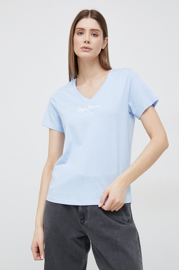 Pepe Jeans t-shirt bawełniany Wendy V Neck PL505482.524 niebieski SS23