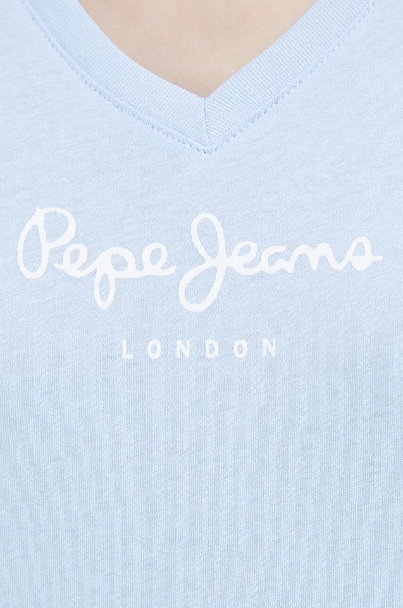 Pepe Jeans t-shirt bawełniany Wendy V Neck niebieski PL505482.524