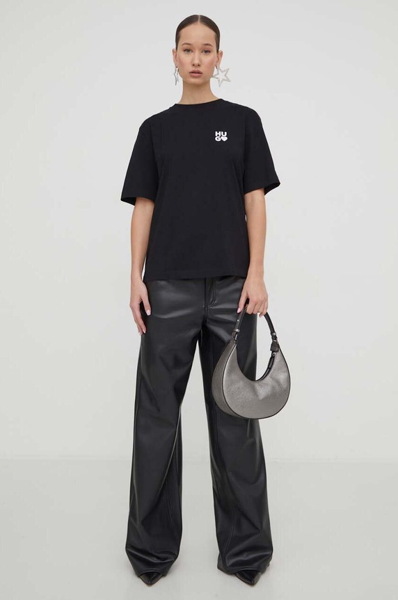 Βαμβακερό μπλουζάκι HUGO San Jared-C 50489198 μαύρο SS26