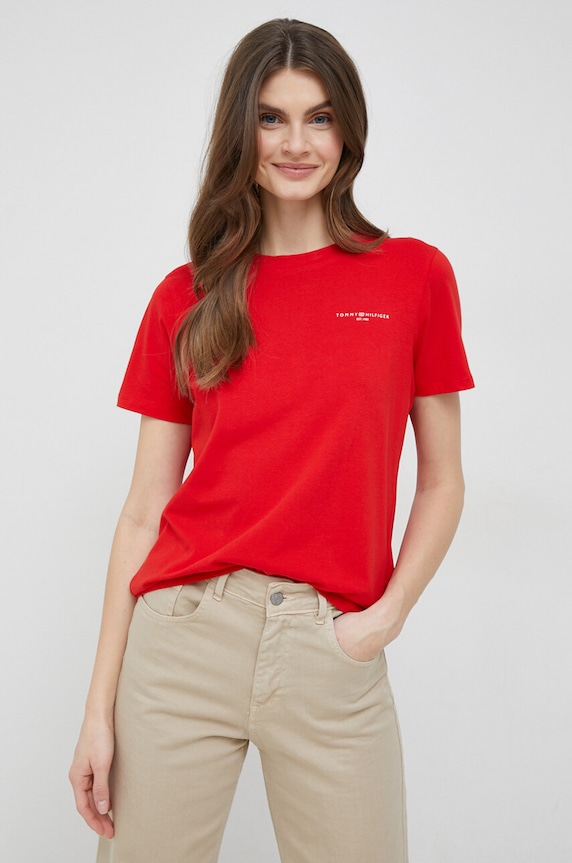 Tričko Tommy Hilfiger hladký červená WW0WW37877.PPYX