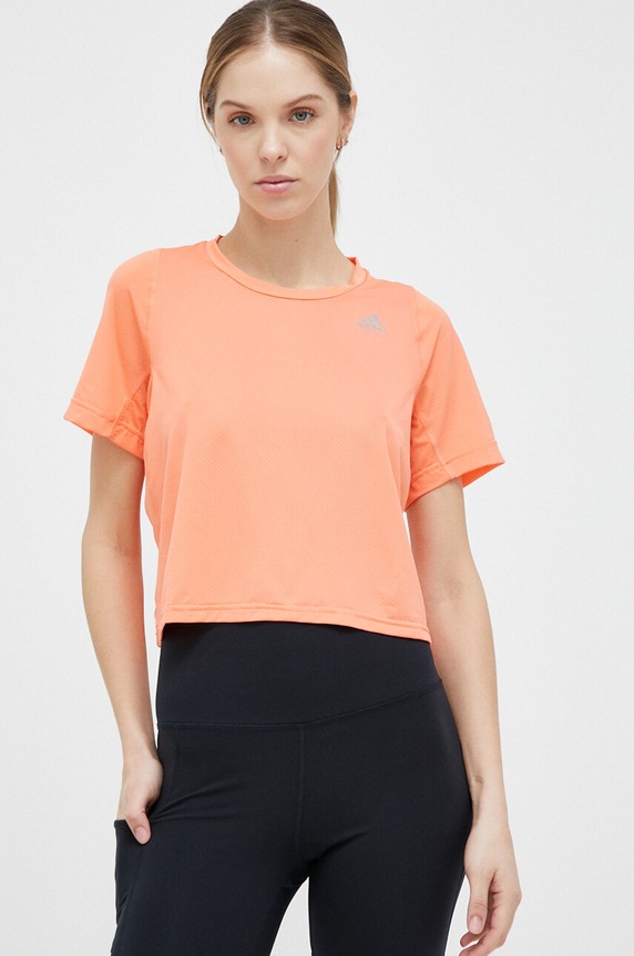 adidas Performance t-shirt do biegania Fast z elastanem pomarańczowy HR5700
