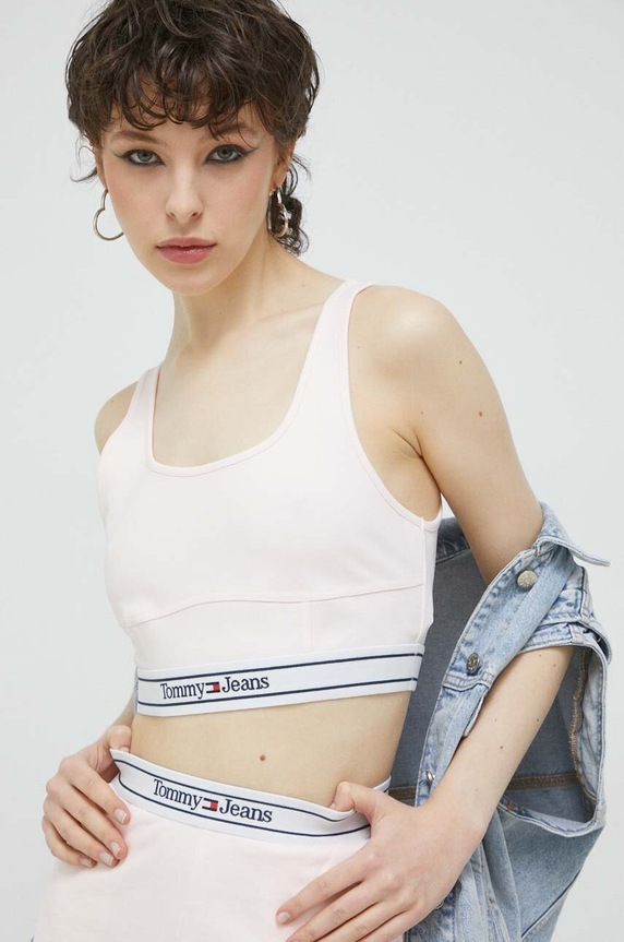 Top Tommy Jeans slim růžová DW0DW15300.PPYX
