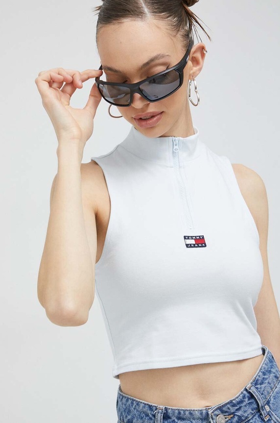 Tommy Jeans top elasztánnal kék DW0DW15313.PPYX