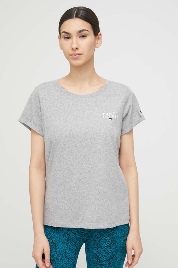 Pamučna homewear majica kratkih rukava Tommy Hilfiger Planet friendly siva UW0UW04525.PPYX