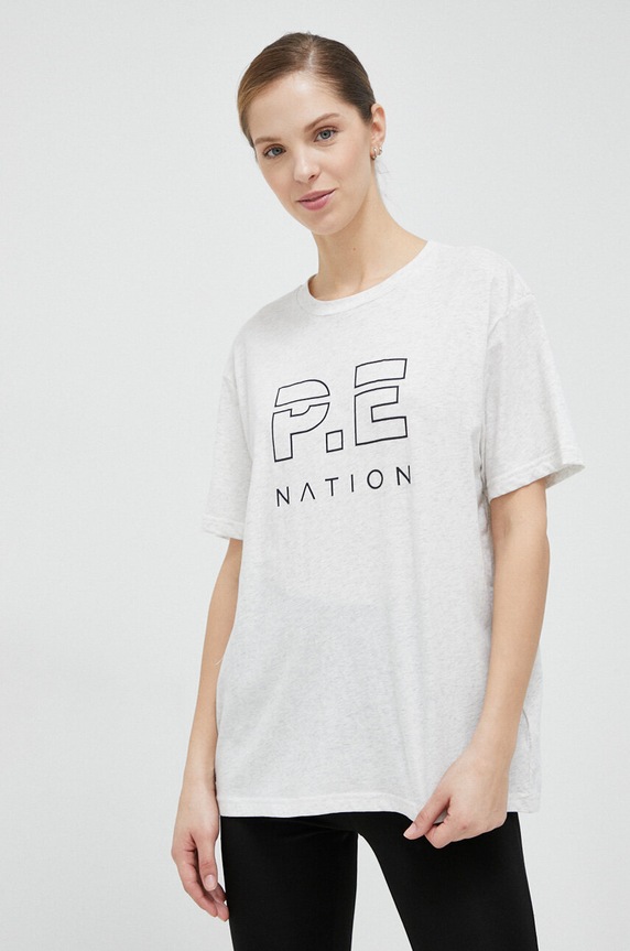 Bombažna kratka majica P.E Nation Okrogel siva 23PE1T034