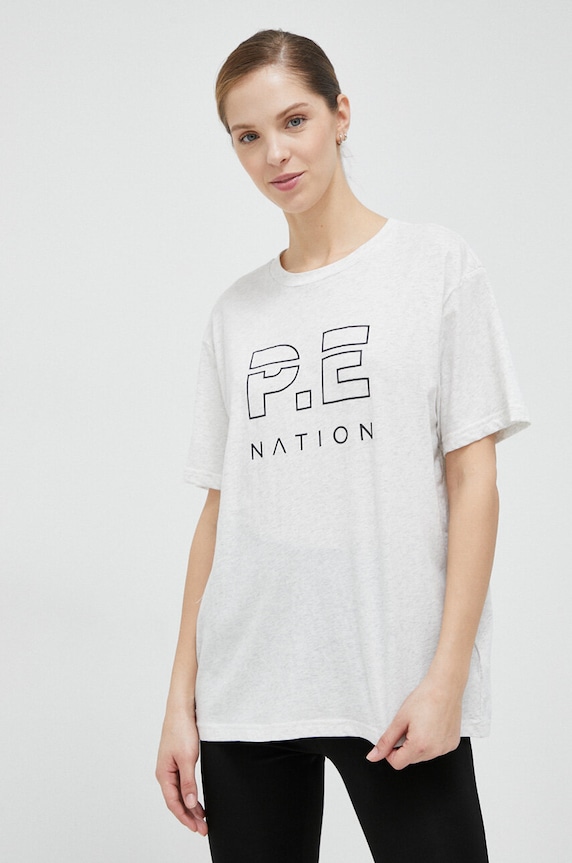 Bombažna kratka majica P.E Nation Okrogel siva 23PE1T034