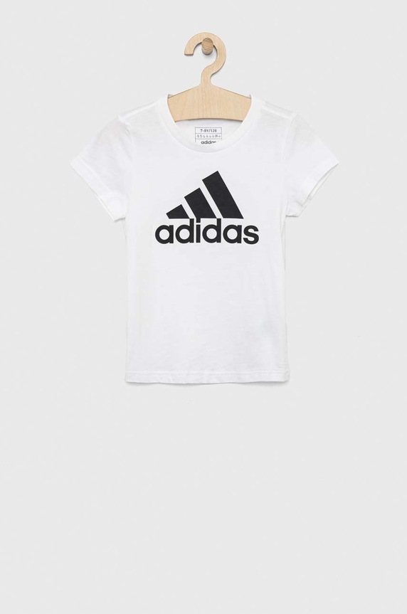 Dětské bavlněné tričko adidas G BL kulatý bílá IC6121