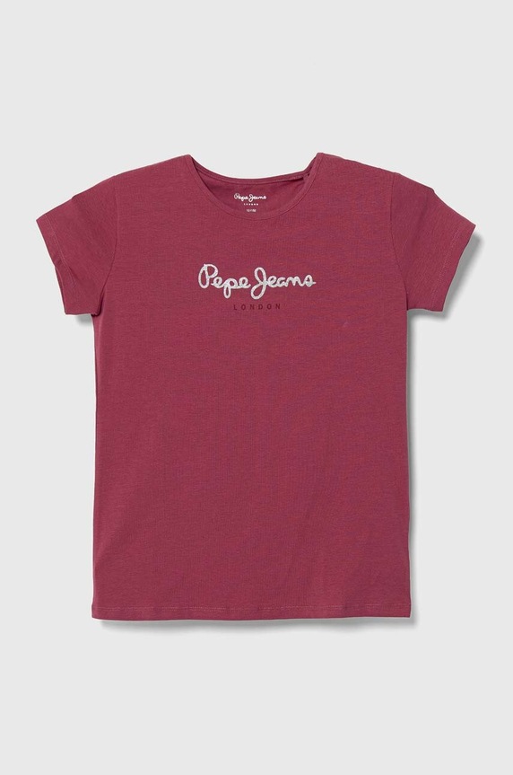 Dětské tričko Pepe Jeans s elastanem burgundské PG502924