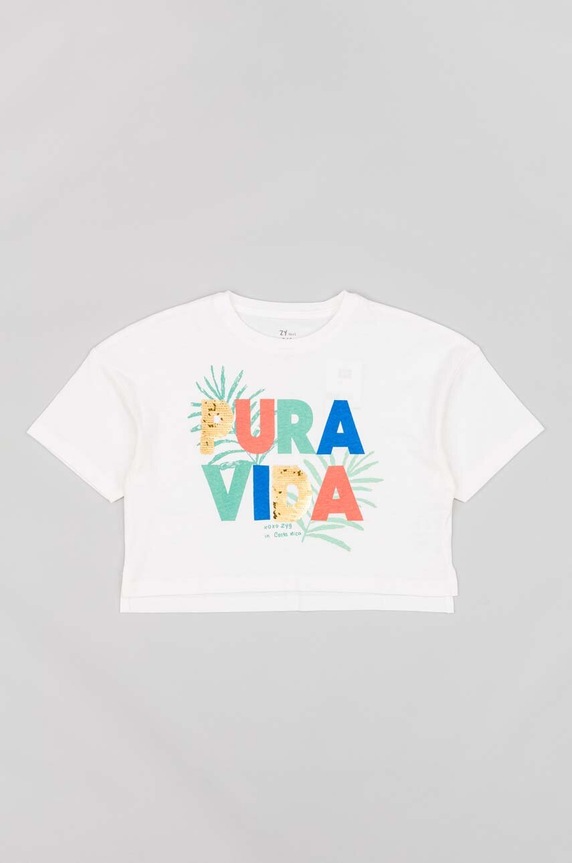 Dječja pamučna majica kratkih rukava zippy print bijela ZKGAP0303.23023