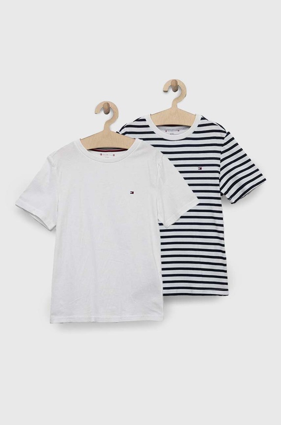 Παιδικό βαμβακερό μπλουζάκι Tommy Hilfiger 2-pack εμπριμέ λευκό UK0UK00052.PPYX