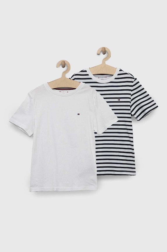 Παιδικό βαμβακερό μπλουζάκι Tommy Hilfiger 2-pack εμπριμέ λευκό UK0UK00052.PPYX