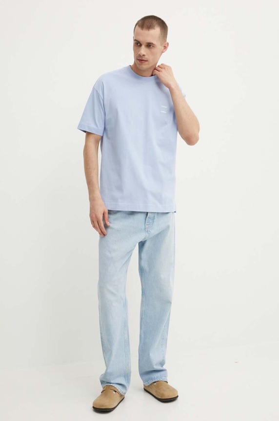 Samsoe Samsoe t-shirt bawełniany JOEL M22300126 niebieski AW25