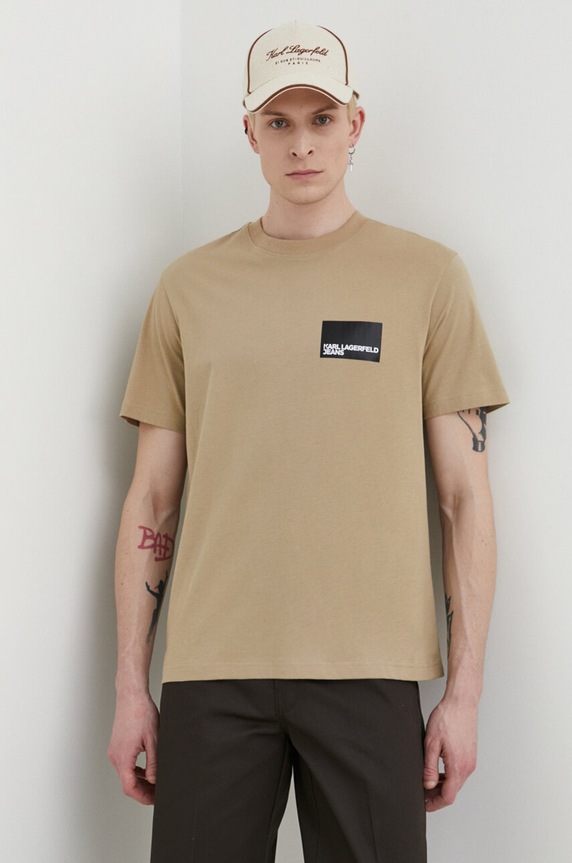 Karl Lagerfeld Jeans t-shirt bawełniany nadruk beżowy 231D1706