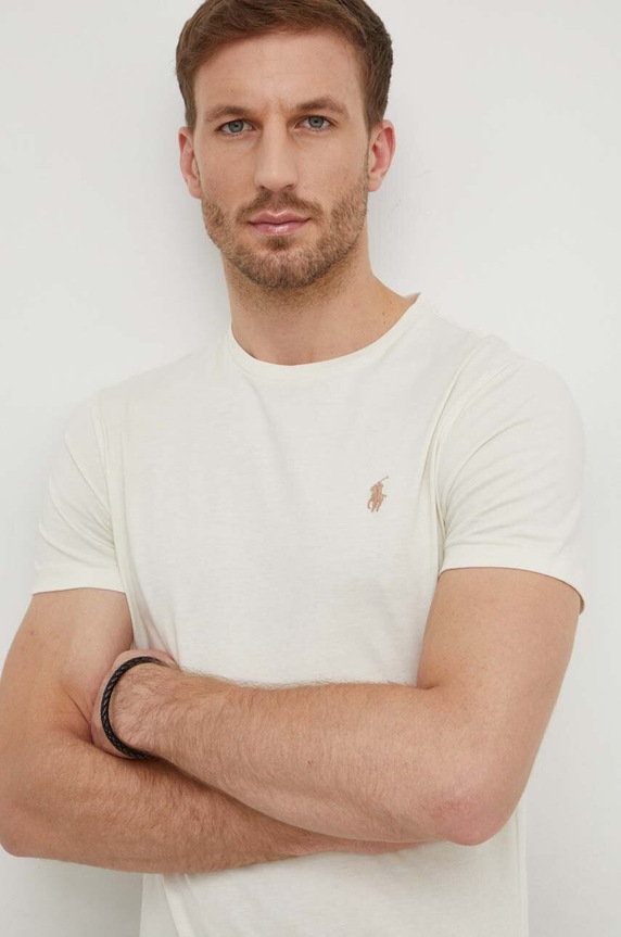 Polo Ralph Lauren basic t-shirt ανδρικός βαμβακερός slim μπεζ 710671438