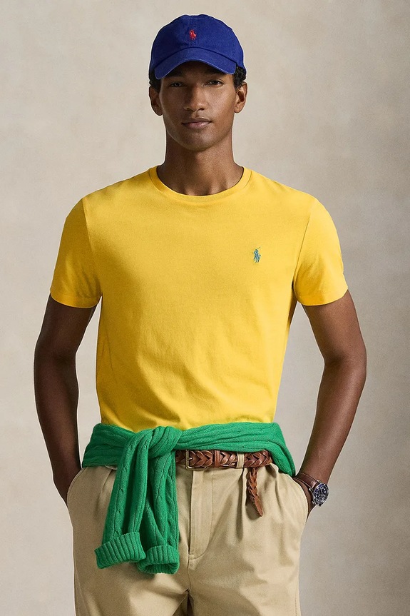 Polo Ralph Lauren t-shirt βασικό ανδρικό βαμβακερό slim κίτρινο 710671438