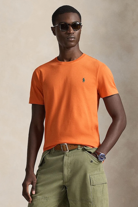 Polo Ralph Lauren μπλουζάκι basic ανδρικό βαμβακερό slim πορτοκαλί 710671438
