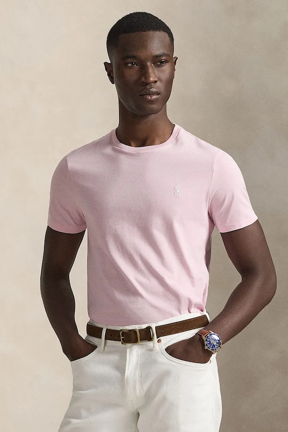 Polo Ralph Lauren t-shirt basic ανδρικό βαμβακερό slim ροζ 710671438