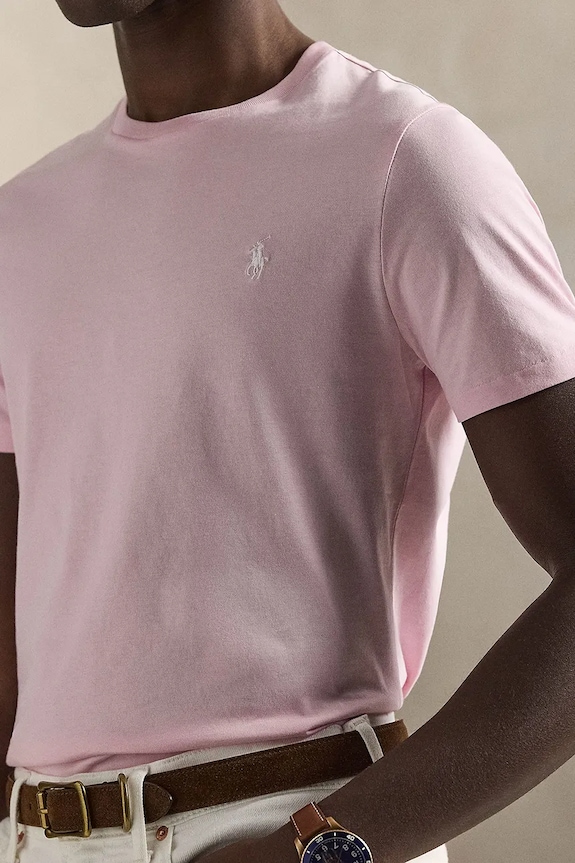 Polo Ralph Lauren t-shirt basic ανδρικό βαμβακερό ροζ 710671438