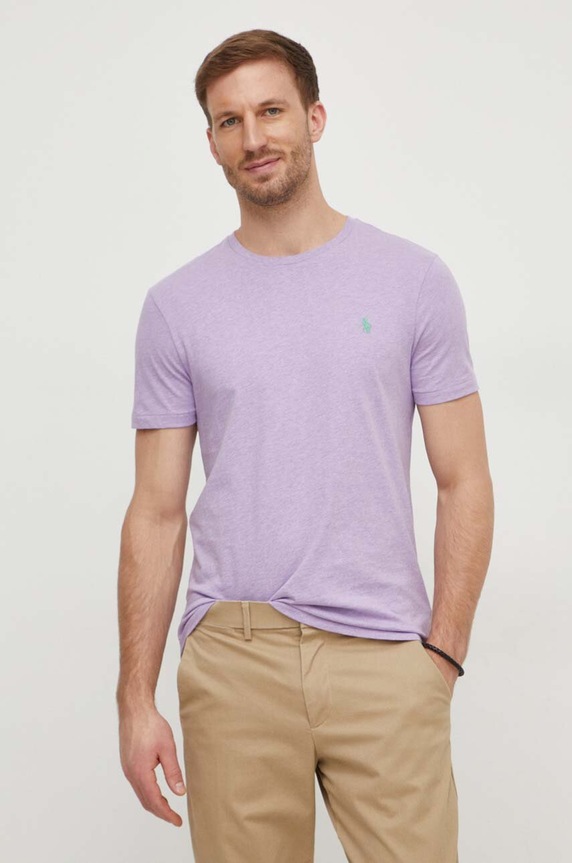 Polo Ralph Lauren T-shirt basic męski bawełniany fioletowy 710671438