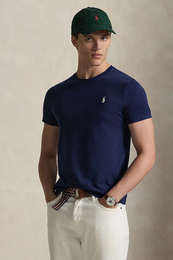 Polo Ralph Lauren Μπλουζάκι basic ανδρικό βαμβακερό slim σκούρο μπλε 710671438