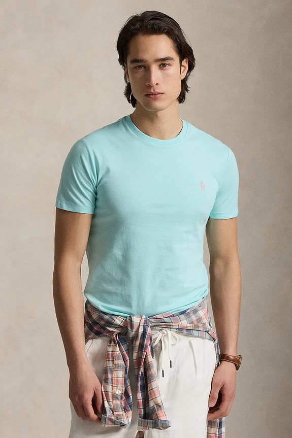 Polo Ralph Lauren basic t-shirt ανδρικό βαμβακερό slim τιρκουάζ 710671438