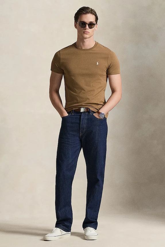 Ρούχα Polo Ralph Lauren t-shirt basic ανδρικό βαμβακερό 710671438 καφέ