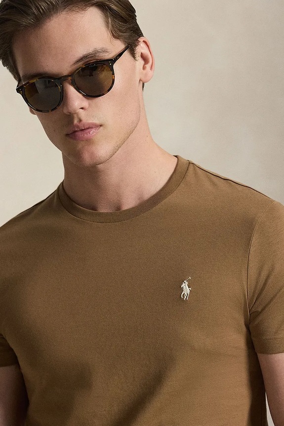 Polo Ralph Lauren t-shirt basic ανδρικό βαμβακερό καφέ 710671438