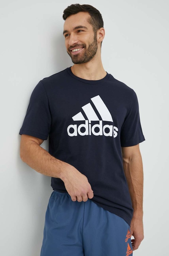 Bavlněné tričko adidas potisk námořnická modř IC9348