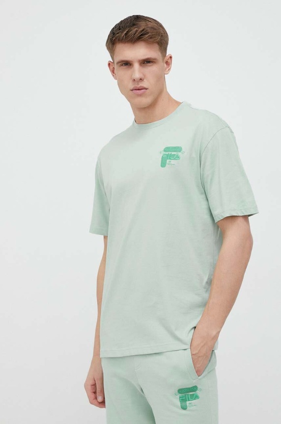 Fila t-shirt bawełniany nadruk turkusowy FAM0331