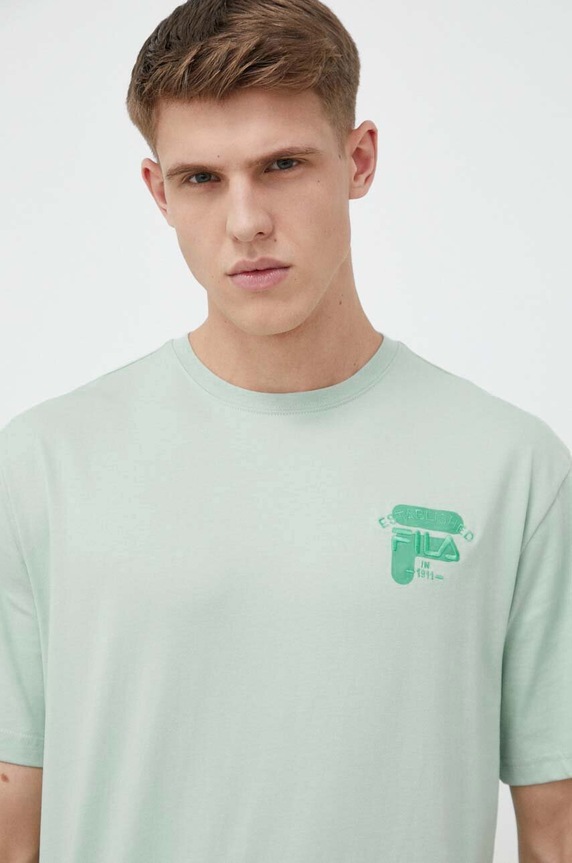 Fila t-shirt bawełniany turkusowy FAM0331