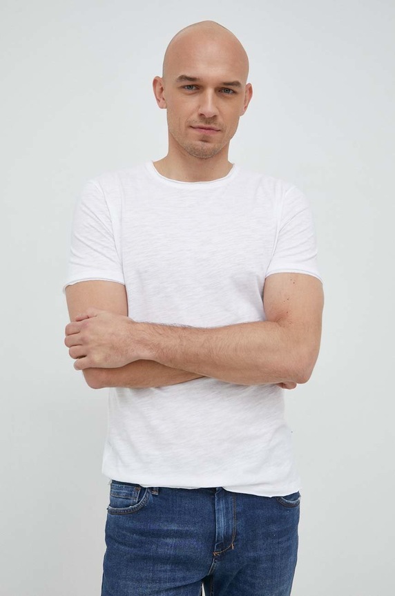 Bavlněné tričko Sisley slim bílá 3WF0S101K.101