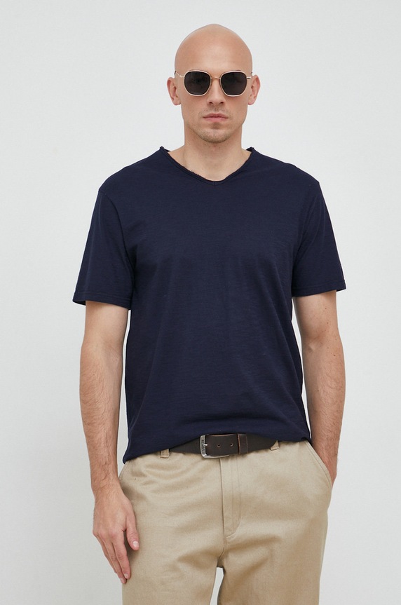 United Colors of Benetton tricou din bumbac uni bleumarin 3JE1J4264.016