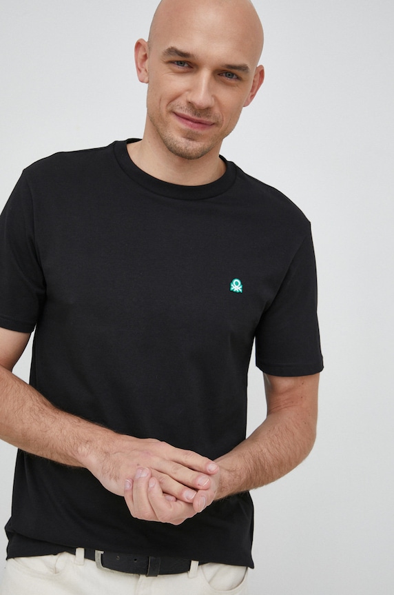 United Colors of Benetton t-shirt bawełniany bawełna czarny 3MI5J1AF7.100..
