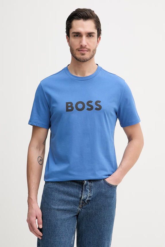 BOSS T-Shirt RN bărbătesc din bumbac albastru 50491706
