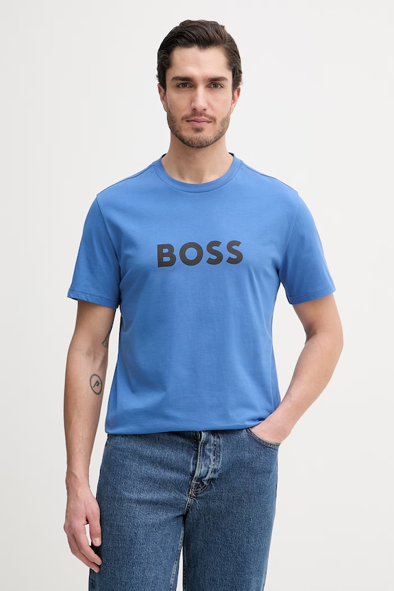 BOSS T-Shirt RN bărbătesc din bumbac albastru 50491706