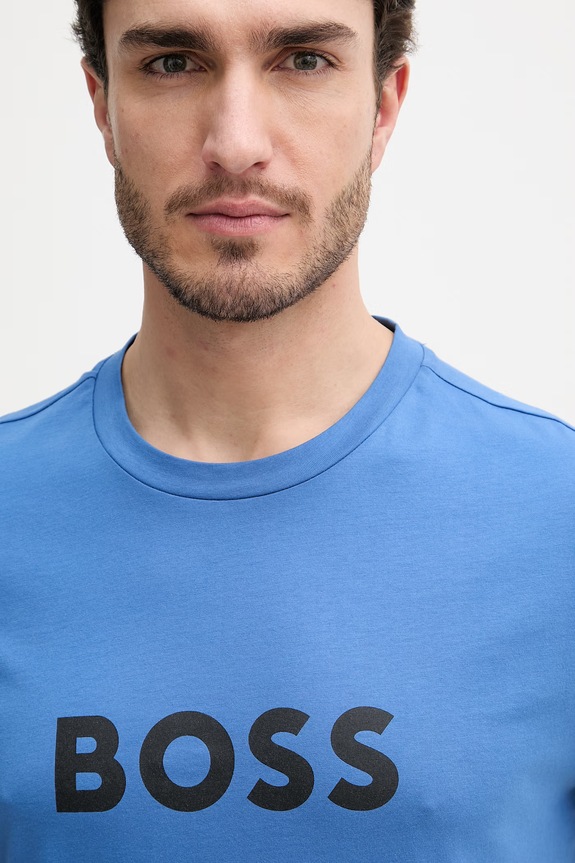 BOSS T-Shirt RN bărbătesc din bumbac albastru 50491706