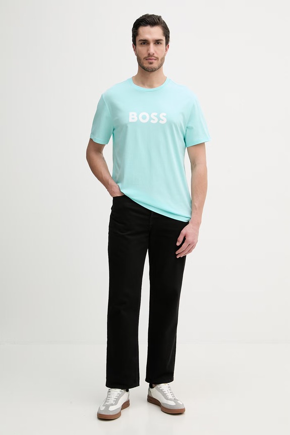 BOSS férfi pamut T-Shirt RN 50491706 türkiz AA00
