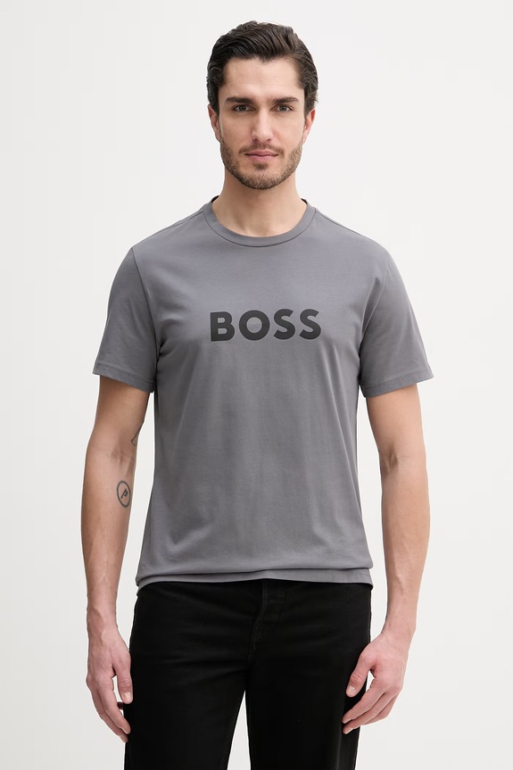 BOSS T-Shirt RN bărbătesc din bumbac gri 50491706