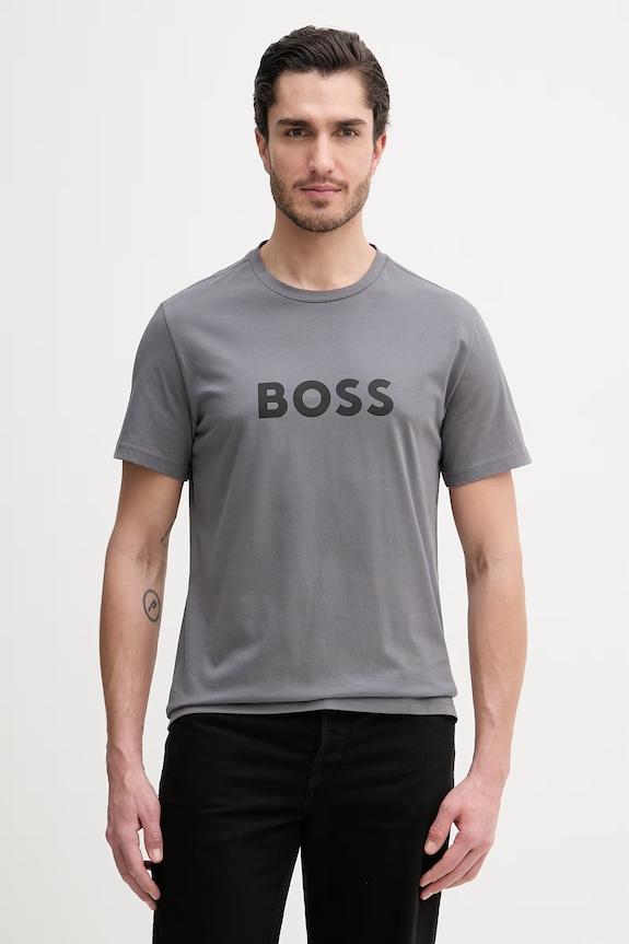 BOSS T-Shirt RN bărbătesc din bumbac gri 50491706