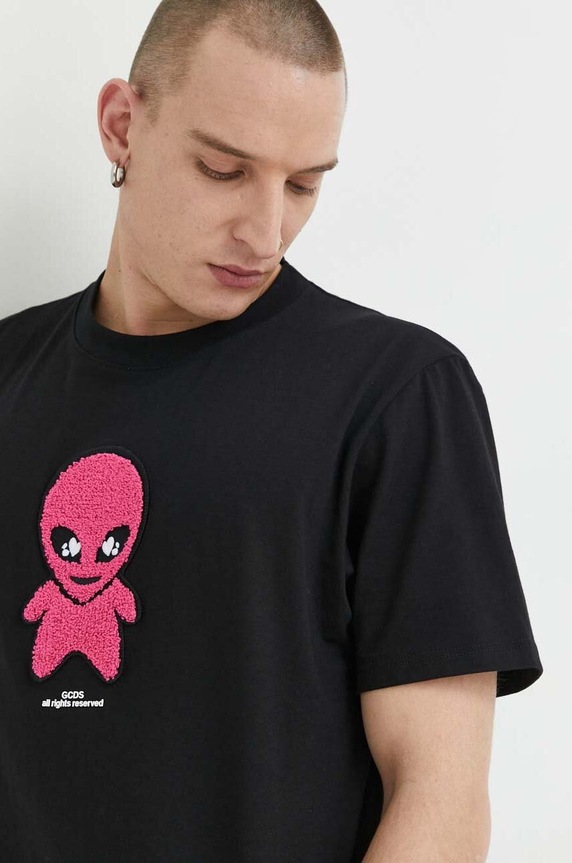 GCDS t-shirt bawełniany czarny SS23U130183