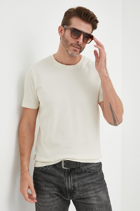 BOSS T-shirt męski z bawełną Tiburt 240 pozostałe beżowy 50452680