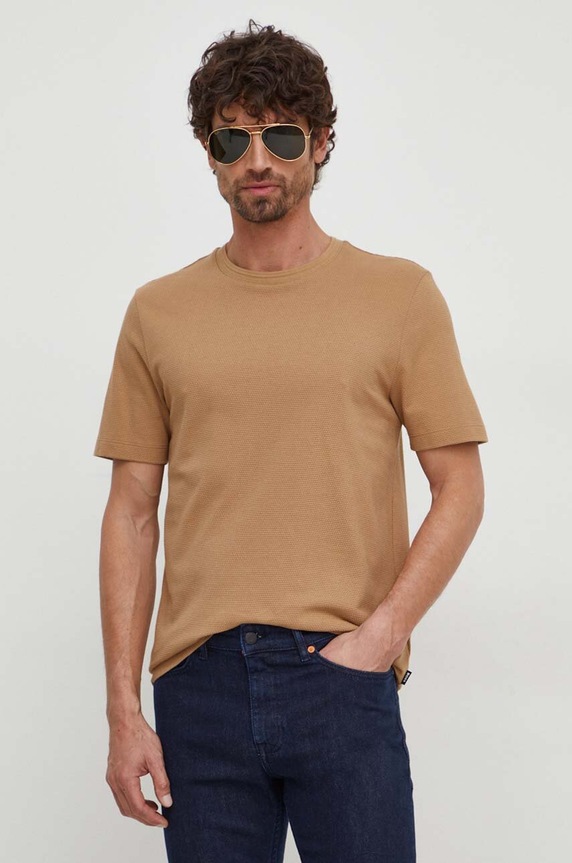 BOSS t-shirt ανδρικό με βαμβάκι Tiburt 240 slim μπεζ 50452680