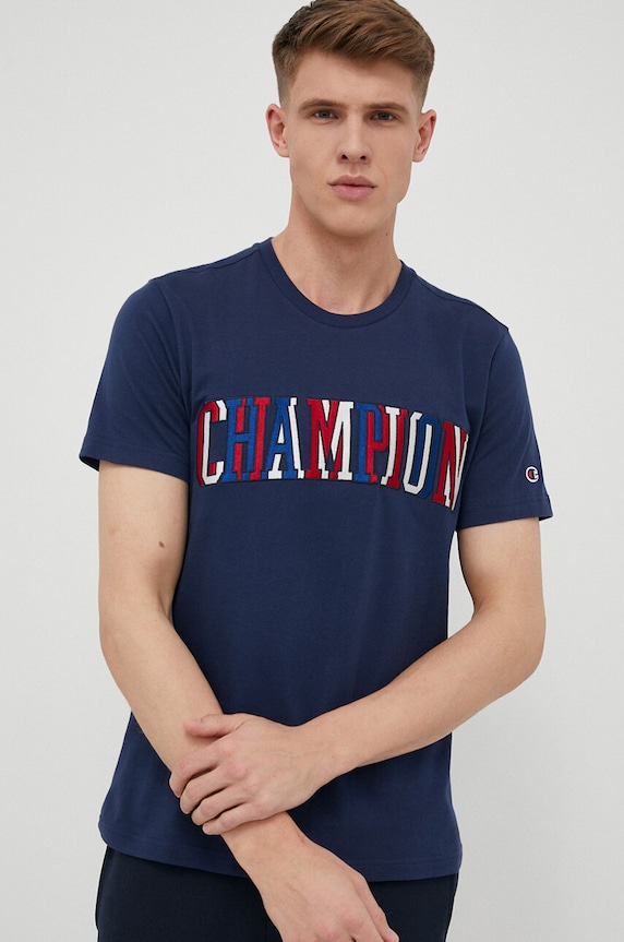 Βαμβακερό μπλουζάκι Champion εμπριμέ σκούρο μπλε 218512