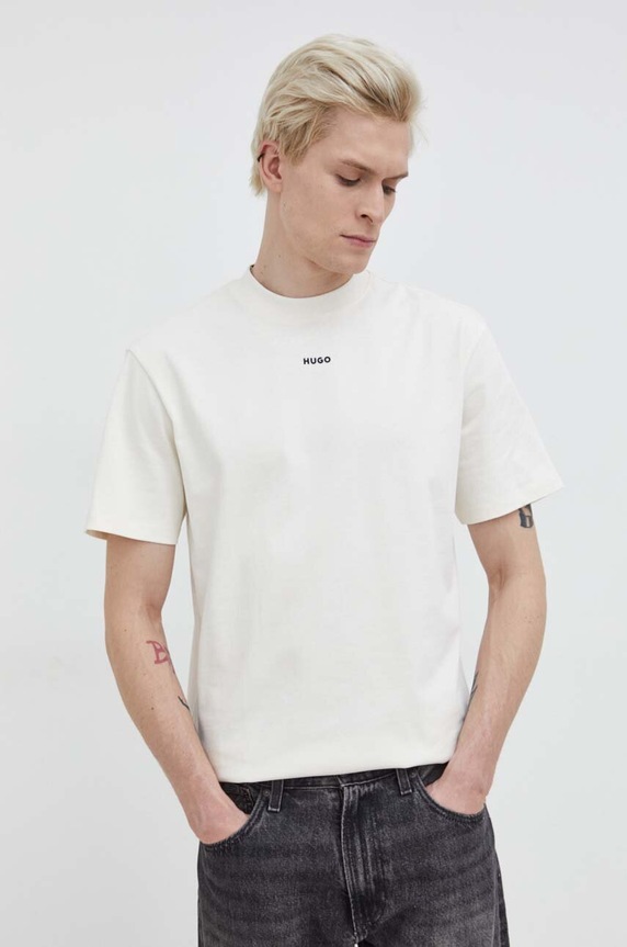 HUGO T-shirt męski bawełniany Dapolino bawełna beżowy 50488330